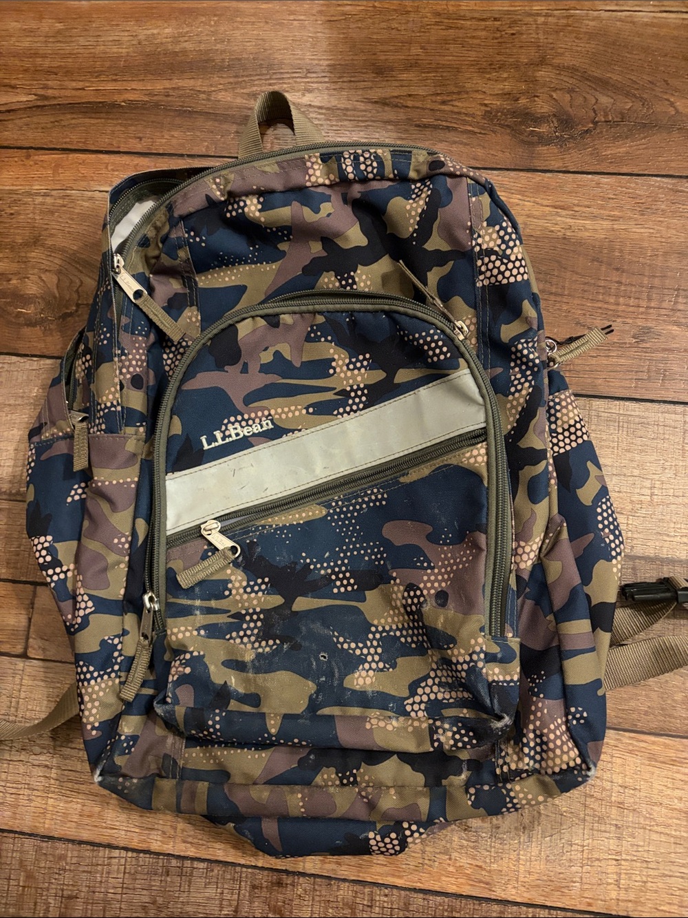 L.L. Bean Navy, Brown, and Tan Camo Backpack